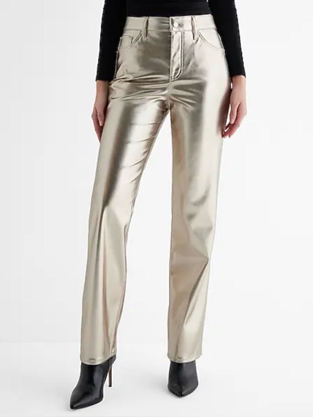 Express Metallic Gold Faux Leather Straight Leg Pants Women’s 4R NWT